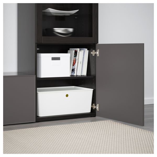 Шкаф для ТВ, комбинированный, стекляные дверцы БЕСТО, черно-коричневый Грундсвикен, темно-серый прозрачное стекло (240x40x128 - фото 3