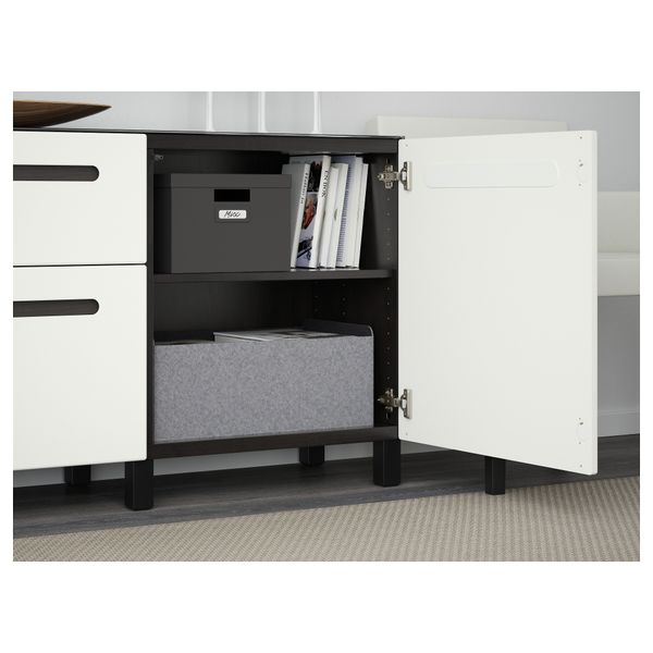 Комбинация для хранения с дверцами, ящиками БЕСТО, черно-коричневый, Марвикен белый (180x40x74 см) - фото 3