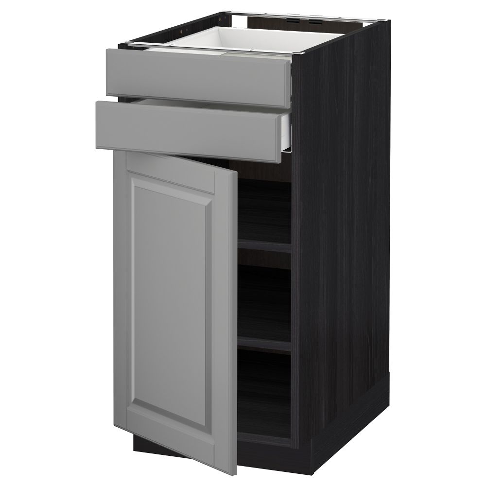 Напольный шкаф с дверцей, 2 ящиками МЕТОД / МАКСИМЕРА, черный, Будбин серый - схема-чертеж с размерами