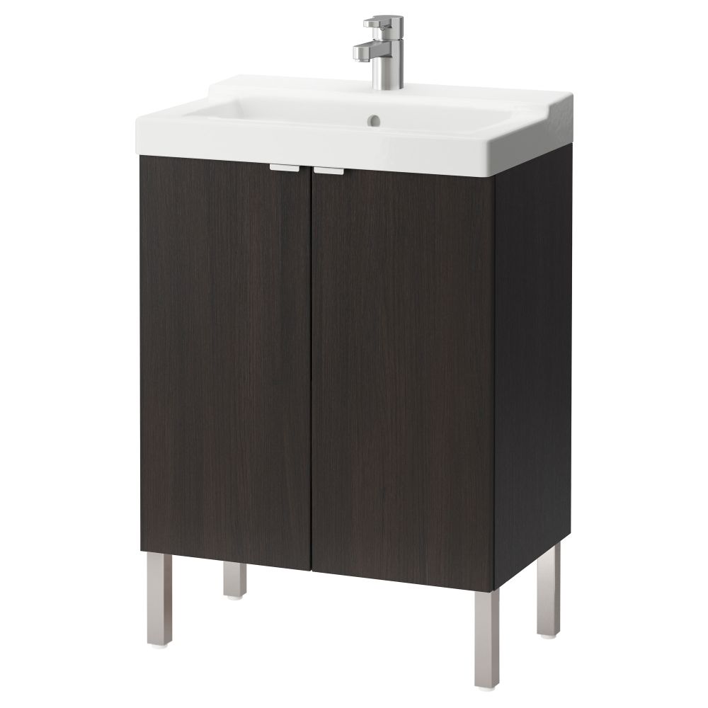 Шкаф под раковину с 2 дверцами ЛИЛЛОНГЕН / ТЭЛЛЕВИКЕН, черно-коричневый - фото 1