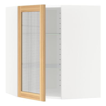 Угловой навесной шкаф с полками, стекляными дв, белый/Торхэмн ясень 68x80 см IKEA METOD МЕТОД 892.260.10