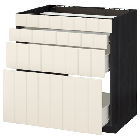 Напольный шкаф для духовки, 4фасада, 3 ящика МЕТОД / ФОРВАРА, черный, Хитарп белый с оттенком