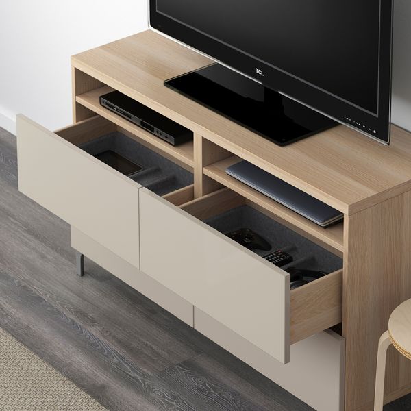 Тумба для ТВ с ящиками, 120x40x74 см, под беленый дуб Selsviken глянцевый, бежевый IKEA BESTÅ БЕСТО 891.939.53 - фото 4