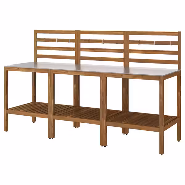 NÄMMARÖ Кухня на открытом воздухе - светло-коричневая морилка/нержавеющ сталь 240x62 см - фото 1