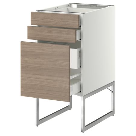 Напольный шкаф 3 фронтальных панели, 2 нижних, 2 средних ящика МЕТОД / МАКСИМЕРА, белый, Брокхульт светло-серый