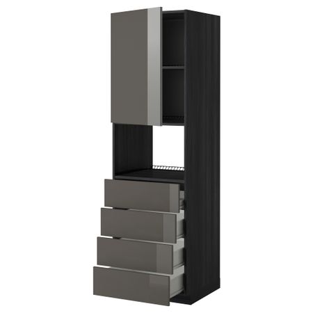Высокий шкаф для духовки, дверца, 4 ящика МЕТОД / ФОРВАРА, черный, Рингульт серый