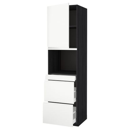 Высокий шкаф для СВЧ/дверца, 3 ящика МЕТОД / МАКСИМЕРА, черный, Воксторп белый