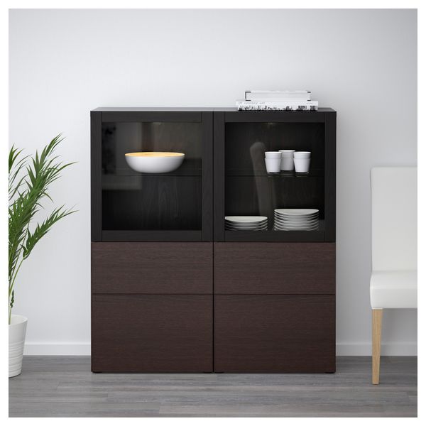 Комбинация для хранения со стеклянными дверцами БЕСТО, черно-коричневый, Инвикен черно-коричневый прозрачное стекло (120x40x128 - фото 2