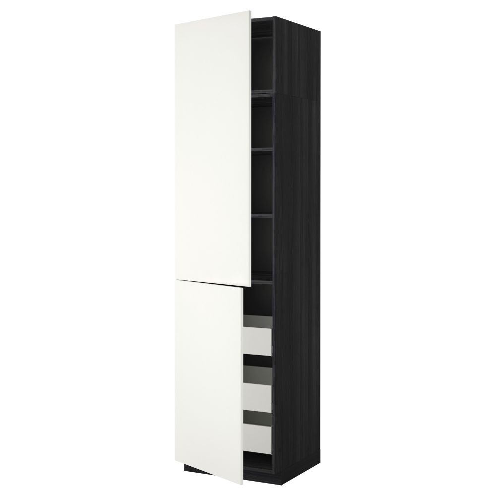 Высокий шкаф + полки, 3 ящика, 2 дверцы МЕТОД / МАКСИМЕРА, черный, Хэггеби белый - фото 1
