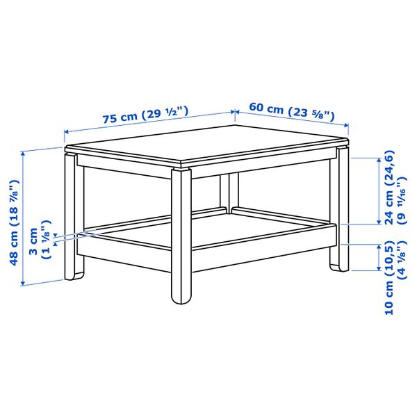 Журнальный стол, белый 75x60 см IKEA HAVSTA ХАВСТА 304.042.69 - схема-чертеж с размерами