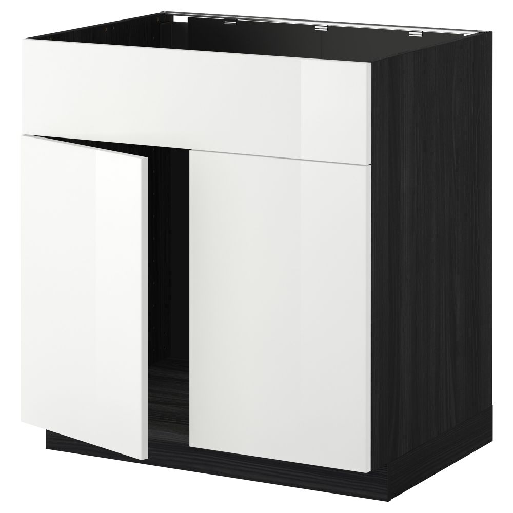 Напольный шкаф под мойку 2 дверцы/фронтальных панели МЕТОД, черный, Рингульт белый (80x60 см) - схема-чертеж с размерами