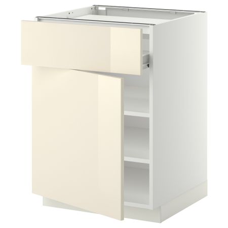Напольный шкаф для варочной панели, ящик, полка, дверцы МЕТОД / ФОРВАРА, белый, Рингульт кремовый