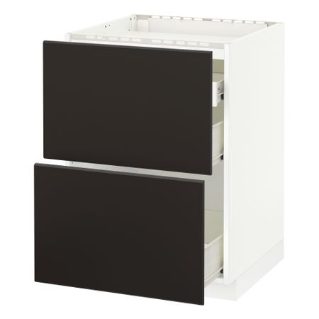 Напольный шкаф, 2 фронтальных панели, 3 ящика МЕТОД / ФОРВАРА, белый, Кунгсбакка антрацит