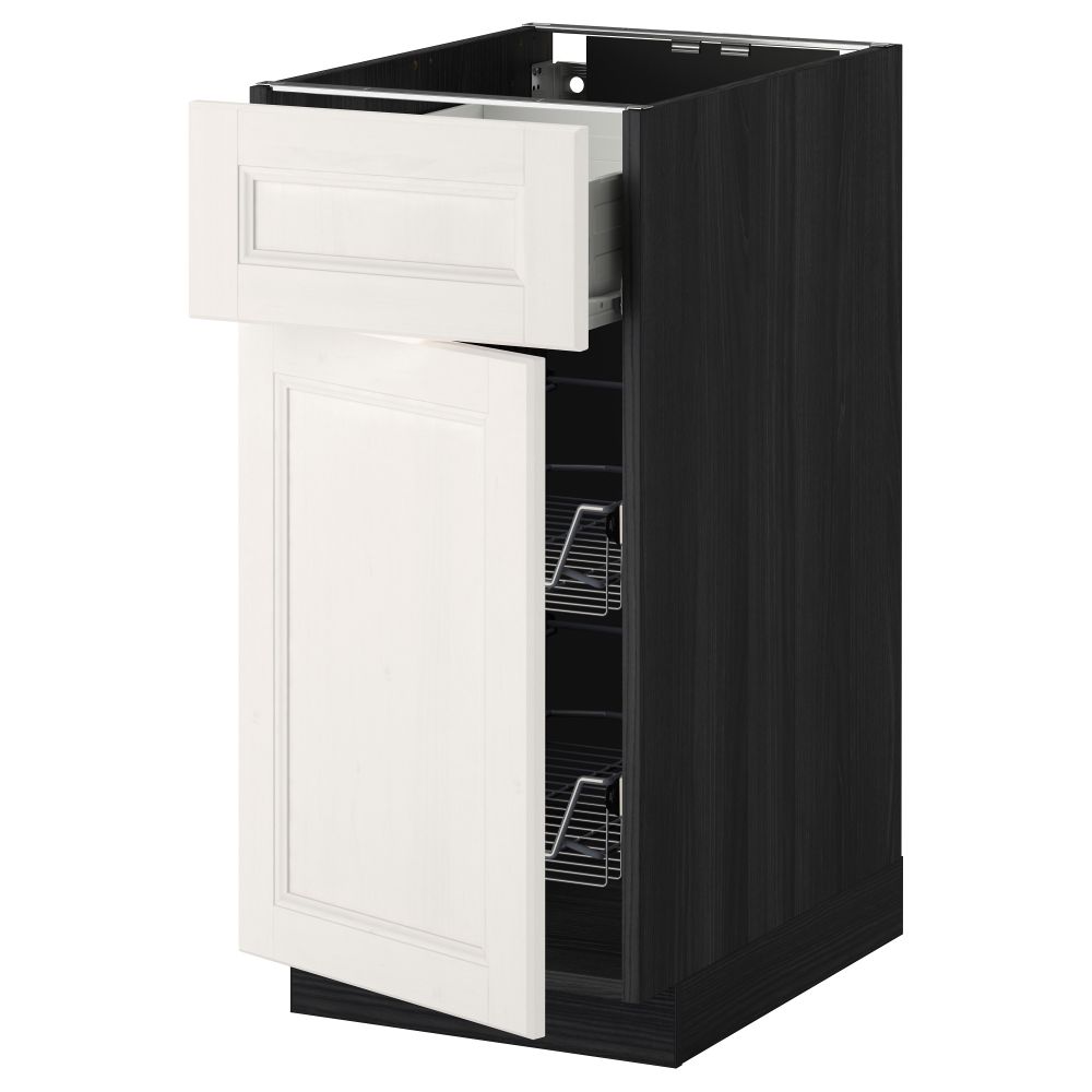 Напольный шкаф с проволочной корзиной, ящиком, дверью МЕТОД / ФОРВАРА, черный, Лаксарби белый - схема-чертеж с размерами