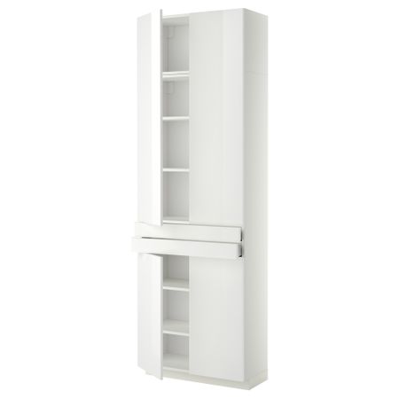 Высокий шкаф + полки, 2 ящика, 4 дверцы МЕТОД / МАКСИМЕРА, белый, Рингульт белый (80x37x240 см)