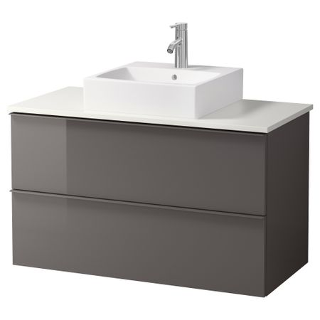Шк п-раковину/столешн45x45/раковина  , глянцевый серый, белый (102x49x72 см)