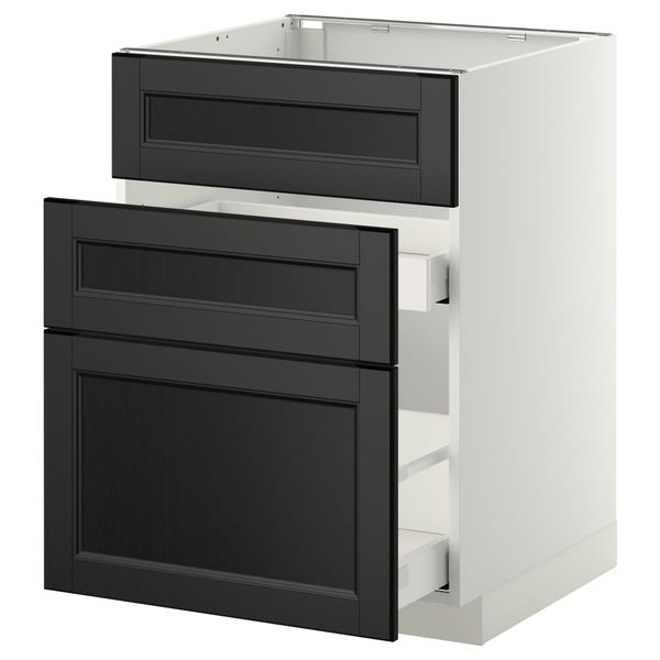 Напольный шкаф под мойку + 3 фронтальных панели, 2 ящика МЕТОД / МАКСИМЕРА, белый, Лаксарби черно-коричневый - схема-чертеж с размерами
