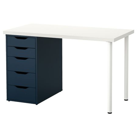 Стол, белый, синий 120x60 см IKEA LINNMON ЛИННМОН / ALEX АЛЕКС 693.039.81