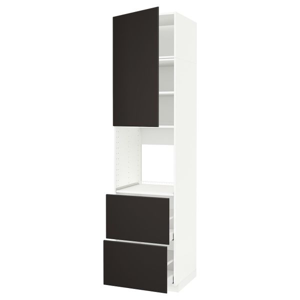 Высокий шкаф для/духовки+дверь/2ящика, белый/Кунгсбакка антрацит 60x60x240 см IKEA METOD МЕТОД / MAXIMERA МАКСИМЕРА 294.456.09 - фото 1