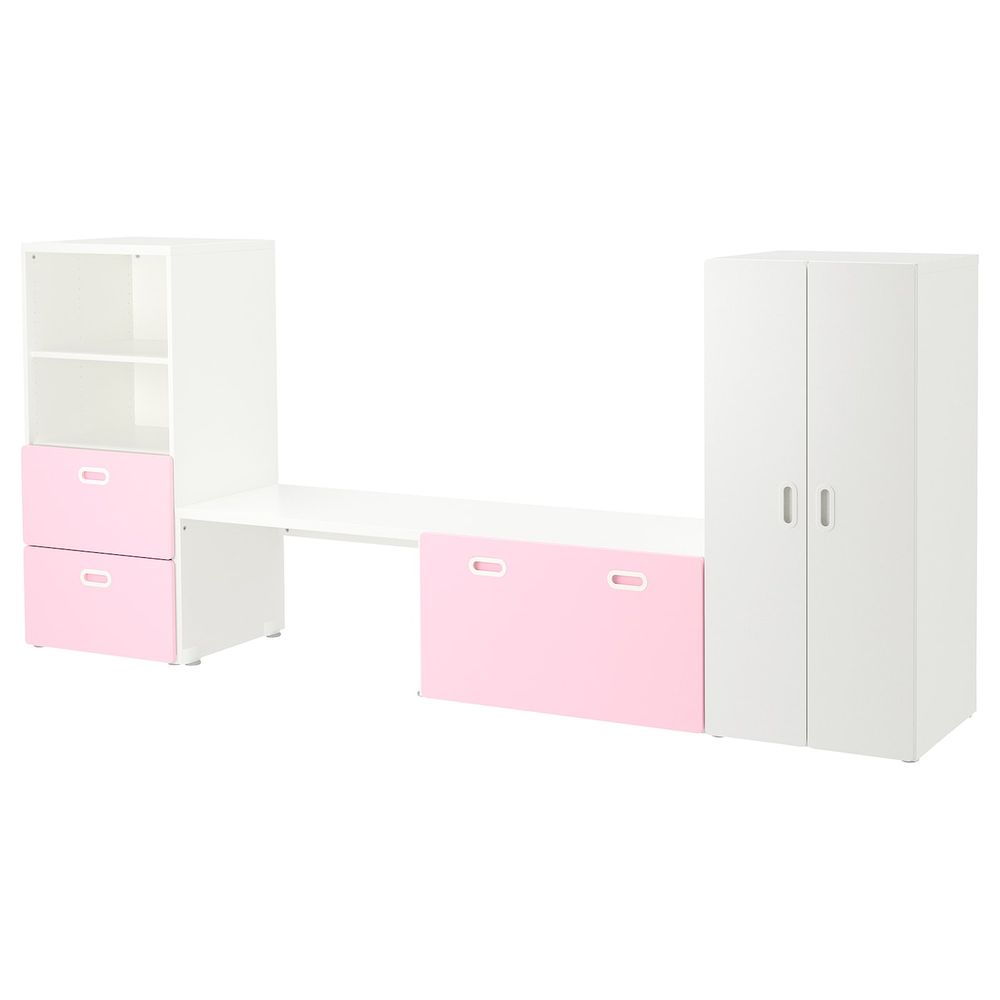Комбинация для хранения, белый/светло-розовый 300x50x128 см IKEA СТУВА / ФРИТИДС 892.672.51 - фото 1