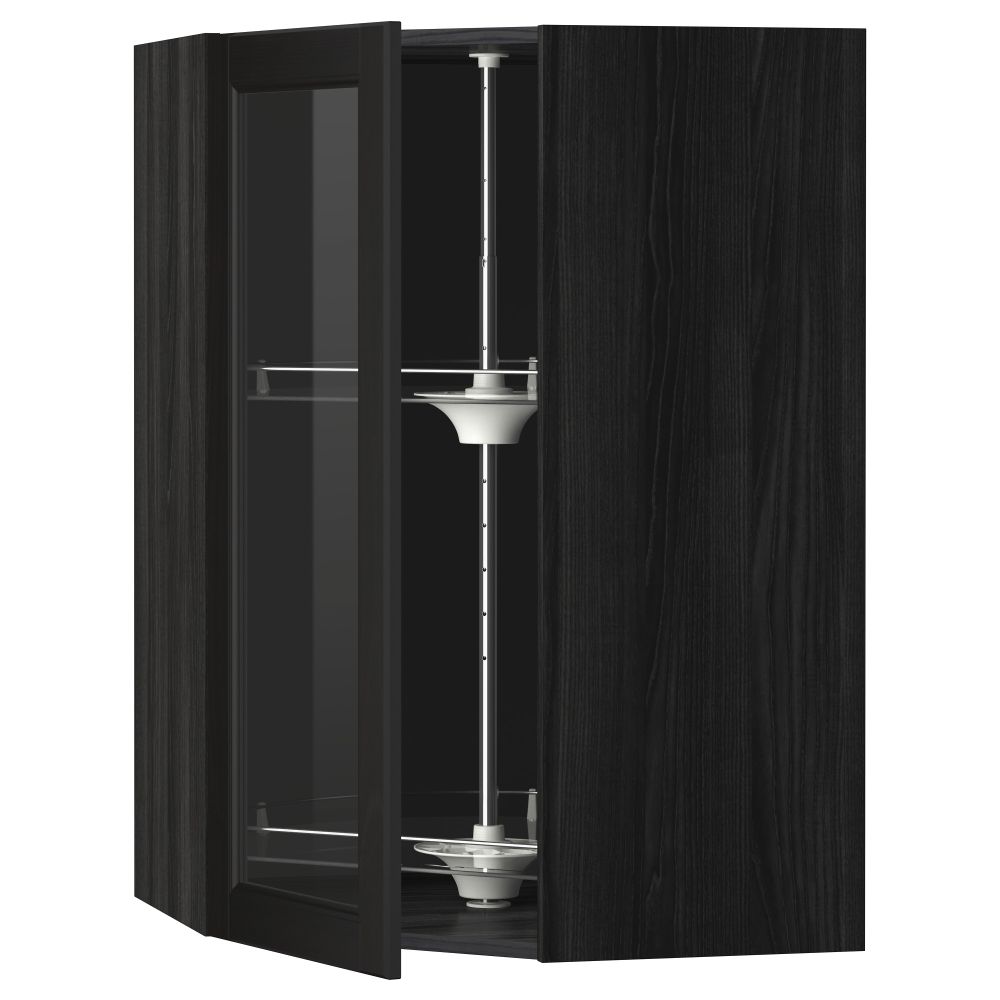 Угловой навесной шкаф с вращающающейся секцией, стеклянными дверцами МЕТОД, черный, Лаксарби черно-коричневый - схема-чертеж с размерами