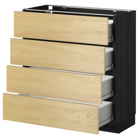 Напольный шкаф 4 фронтальных панели, 4 ящика МЕТОД / ФОРВАРА, черный, Тингсрид береза