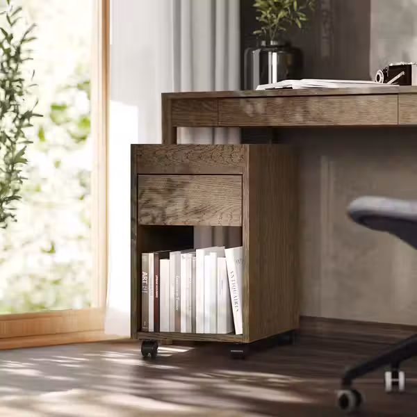 TONSTAD Тумба с ящиками на колесах - коричневый мореный дубовый шпон 35x60 см - фото 2