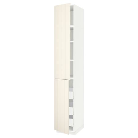 Высокий шкаф + полки, 3 ящика, 2 дверцы МЕТОД / МАКСИМЕРА, белый, Хитарп белый с оттенком