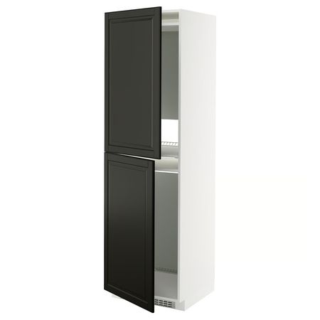 METOD Высокий шкаф д/холодильн/морозильн - белый/Bodbyn чёрный 60x60x200 см