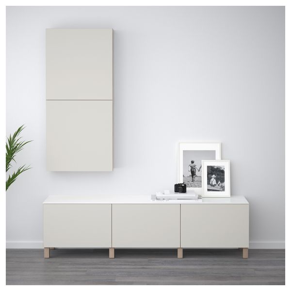 Комбинация для хранения с ящиками БЕСТО, под беленый дуб, Лаппвикен светло-серый (180x42x48 см) - схема-чертеж с размерами