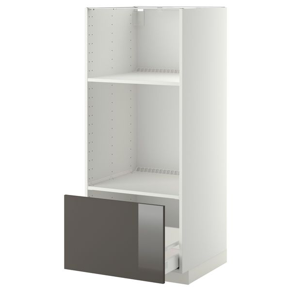 Высокий шкаф с ящиком для духовки/СВЧ МЕТОД / МАКСИМЕРА, белый, Рингульт серый (60x60x140 см) - схема-чертеж с размерами