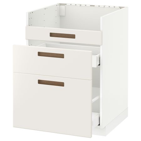 Напольный шкаф под мойку ДУМШЁ, 3 фасада, 2 ящика МЕТОД / МАКСИМЕРА, белый, Мэрста белый