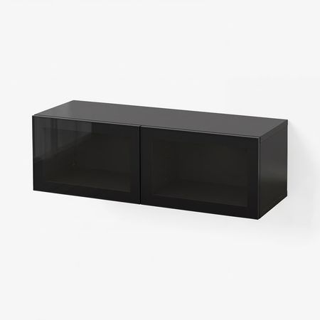 BESTÅ Комбинация настенных шкафов - черно-коричневый/Glassvik чёрный 120x42x38 см