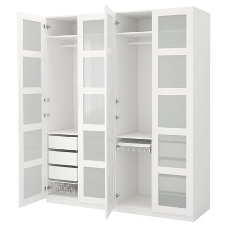 Гардероб ПАКС, белый, Бергсбу матовое стекло