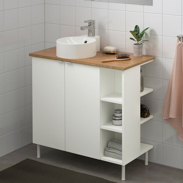 Шкаф под раковину с 2 дверцы, 2 открытыми полк, белый, бамбук ЭНСЕН смеситель 82x40x92 см IKEA ЛИЛЛОНГЕН/ВИСКАН / ГУТВИКЕН - фото 2