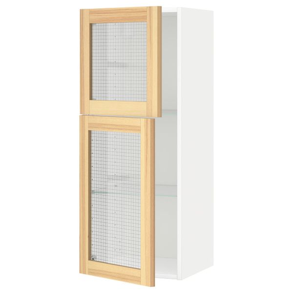 Навесной шкаф/полки/2стеклян двери, белый/Торхэмн ясень 40x100 см IKEA METOD МЕТОД 194.446.29 - фото 1
