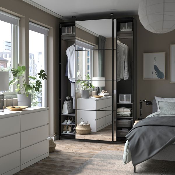 Гардероб, комбинация, 150x44x236 см, темно-серый, зеркальное стекло IKEA PAX ПАКС, AULI АУЛИ 894.331.18 - фото 4