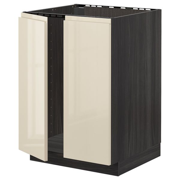 Напольный шкаф для раковины + 2 двери, черный, Воксторп глянцевый светло-бежевый 60x60 см IKEA МЕТОД 693.027.69 - схема-чертеж с размерами