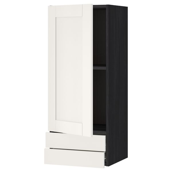 Навесной шкаф с дверцей, 2 ящика МЕТОД / ФОРВАРА, черный, Сэведаль белый - схема-чертеж с размерами