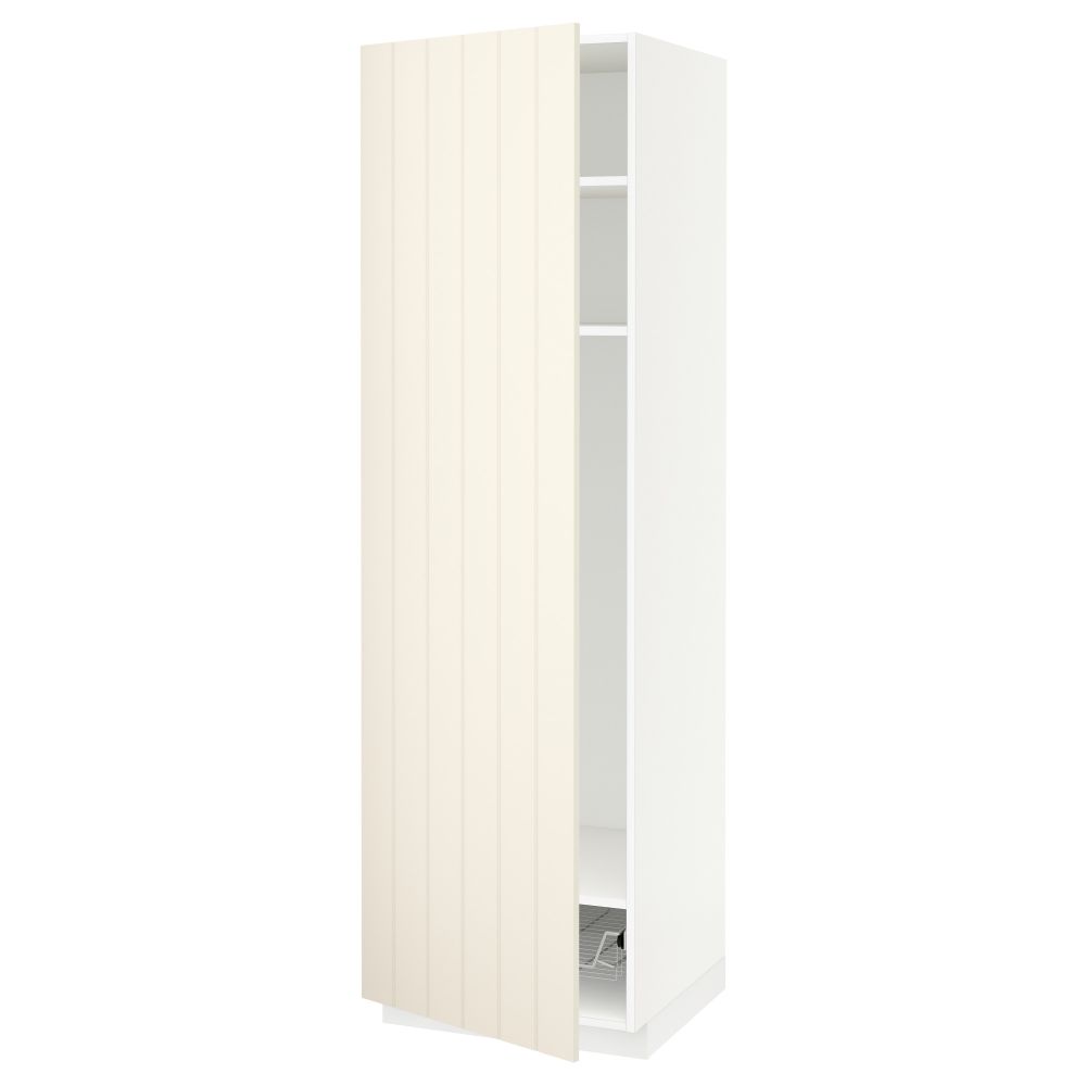 Высокий шкаф с полками, проволочной корзиной МЕТОД, белый, Хитарп белый с оттенком - схема-чертеж с размерами