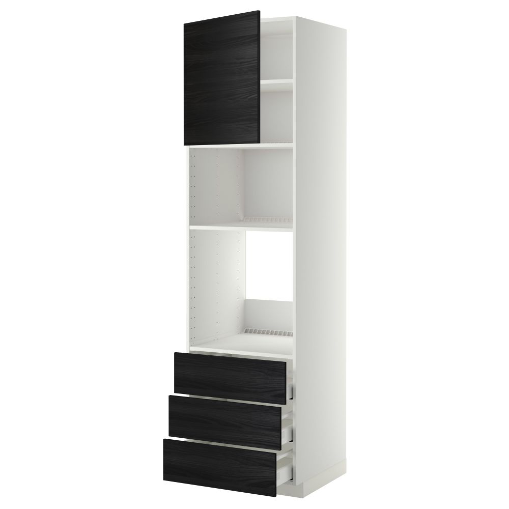 Высокий шкаф для духовки/СВЧ дверца, 3 ящика МЕТОД / МАКСИМЕРА, белый, Тингсрид черный - фото 1