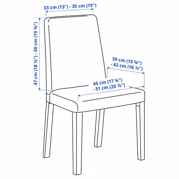 ÄSPHULT Чехол на стул - универсальный/серый - схема-чертеж с размерами