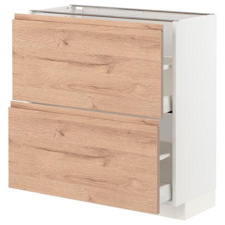 Напольный шкаф с 2 ящиками, 80x37 см, белый, Voxtorp под дуб IKEA METOD МЕТОД, MAXIMERA МАКСИМЕРА 294.033.41