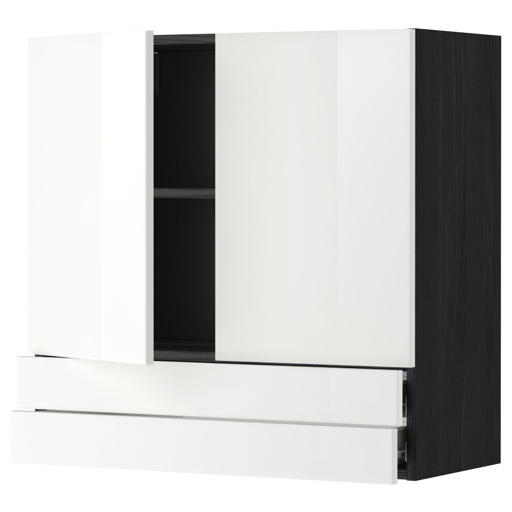 Навесной шкаф, 2 дверцы, 2 ящика МЕТОД / ФОРВАРА, черный, Рингульт белый - фото 1