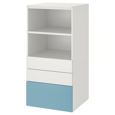 SMÅSTAD / PLATSA Стеллаж - белый синий/с 3 ящиками 60x57x123 см