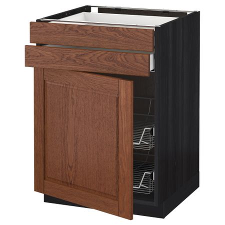 Напольный шкаф, дверца, 2 ящика, проволочных корзин МЕТОД / МАКСИМЕРА, черный, Филипстад коричневый