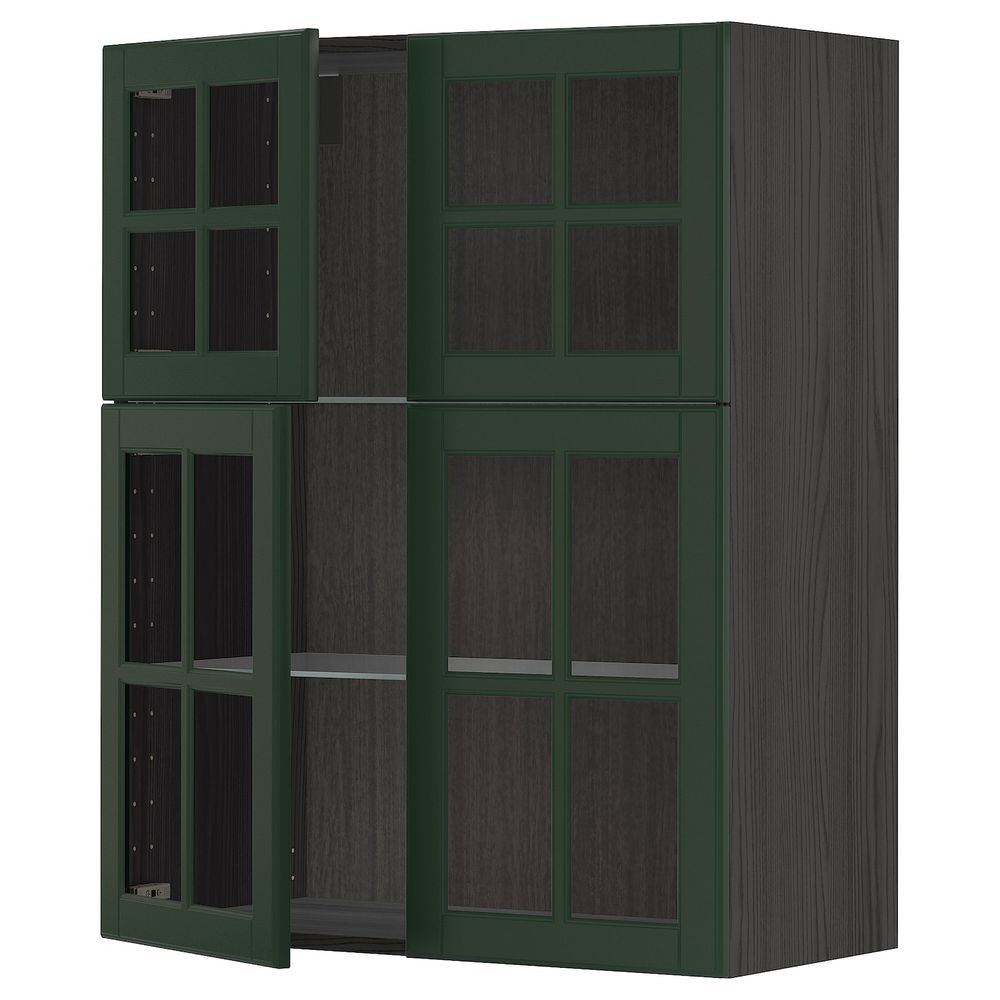 Навесной шкаф с полками, 4 стекло дв, черный/Будбин темно-зеленый 80x100 см IKEA МЕТОД 993.132.43 - схема-чертеж с размерами