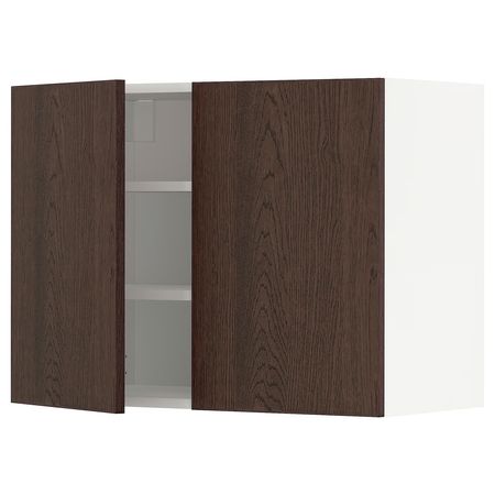METOD Навесной шкаф с полками/2дверцы - белый/Sinarp коричневый 80x60 см