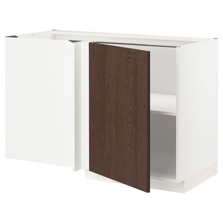 Угловой напольный шкаф с полкой, белый/Синарп коричневый 128x68 см IKEA METOD МЕТОД 494.446.99