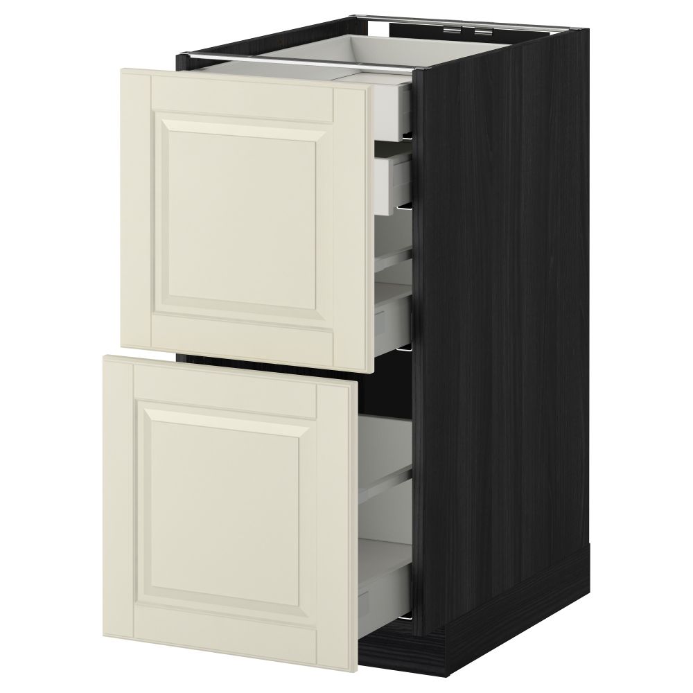 Напольный шкаф 2 фронтальные панели, 2 нижних, 1 средний, 1 высокий ящик МЕТОД / МАКСИМЕРА, черный, Будбин белый с оттенком - фото 1